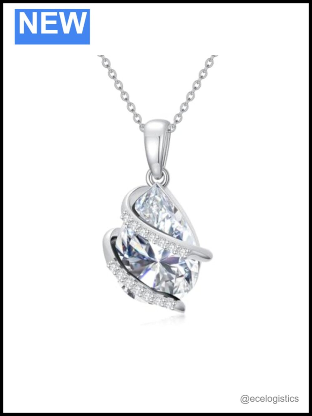 Diamond and Pear Shaped Birthstone Pendant Necklace 925 Sterling Silver 2 Carat